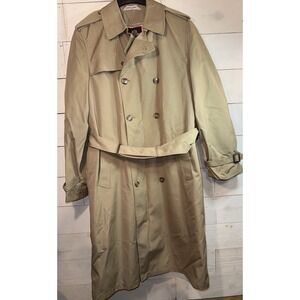 Stafford Mens Tan Fur Lined Button Up Double Breast Long Trench Coat w/ Belt 40R
